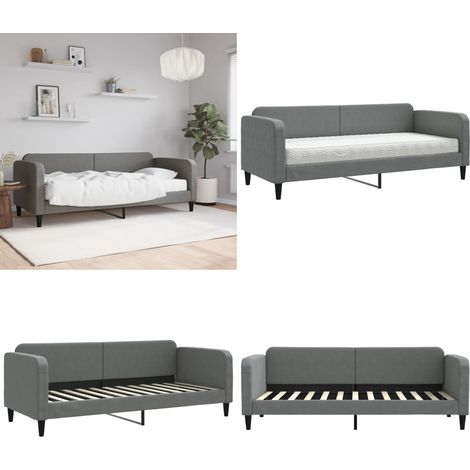 Lit de jour avec matelas gris foncé 80x200 cm tissu - Canapé Convertible - Lit D'appoint - Literie - Meuble Multifonction - Espace Optimisé - Home & Living (1/5)