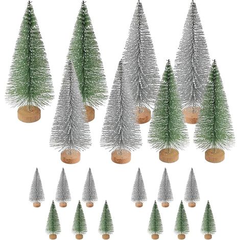 20 Pièces Mini Sapin de Noël Artificiel, Petit Sapin de Noel Deco Table Argent/Vert Mini Sapin de Noel Mini Arbre de Noël pour Decoration Interieur Maison Vitrine Bricolage (4,5cm/10,5cm/16cm) (1/5)