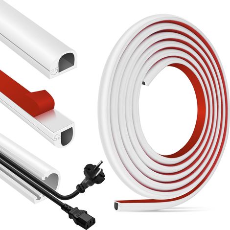 Goulotte Passe Cable adhésive Cache Fil Electrique Flexible goulotte Cache Cable Mural à Ouverture latérale Passage Fil Electrique (14mm×10mm×12m, Blanc) (1/5)