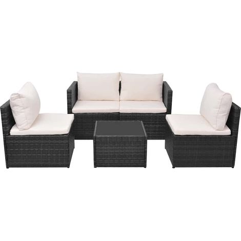 Salon de jardin 5 pcs Contemporain, Ensemble repas de jardin, avec coussins Résine tressée Noir OIB3741E (1/5)