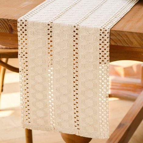 Boho-Tischläufer aus beigefarbenem Makramee-Mischgewebe, klein, rustikal im böhmischen Landhausstil, waschbar, für Hochzeiten, Küche und Esszimmer, 30 x 180 cm (1/5)