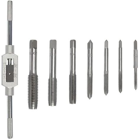 Jeu de Tarauds Métrique goujure hélicoïdale 8PCS Tarauds Filetés Réglables Avec Alésoir (M3 M4 M5 M6 M8 M10 M12)