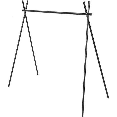 Étagère suspendue noire, structure trépied pliable, avec sac de rangement pour le camping, les voyages et les pique-niques.