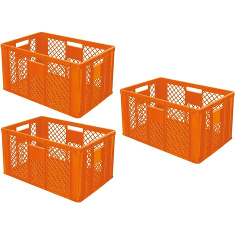 BRB 3x Eurobehälter durchbrochen, Stapelkorb, Industriequalität, lebensmittelecht, 600x400x320 mm (orange)