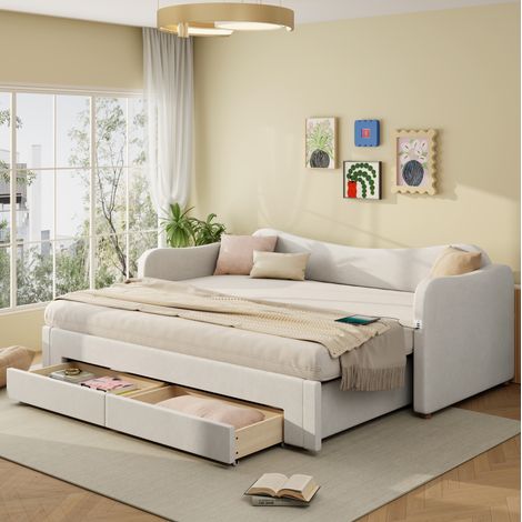 Cama sofá extraíble con cajones y carga USB OKMYHOME (1/4)