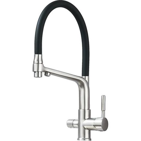 Grifo de cocina, función de agua fría y caliente, caño flexible, níquel cepillado. (1/2)