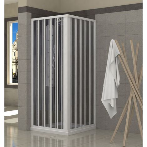 Box Doccia Bianco PVC Angolare Scorrevole Angolo Porte a Soffietto 2 Ante Lati - Misura Box Angolare 70x70 (1/4)