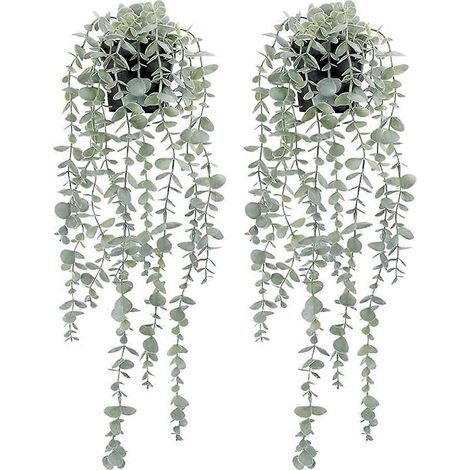 Plantes artificielles suspendues en pot, bonsaï d'eucalyptus, convenant aux murs, chambres, maisons, terrasses et à la décoration intérieure/extérieure. (1/5)