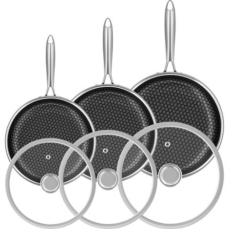 Set de 3 poêles antiadhésives avec couvercles, induction, 20-30cm (1/5)