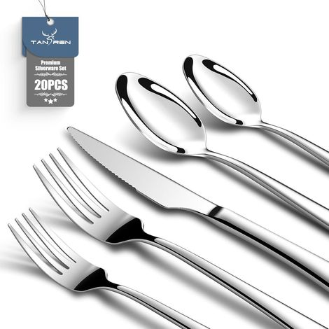 Besteckset Edelstahl 20teilig Steakmesser Gabel 4 Personen Silber (1/5)