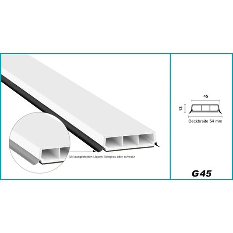 Glassprossen PVC weiß 1-2m - Weichlippen grau & schwarz, selbstklebend - HJ: G45 - 45x13mm / 8° Schräge, 1 Meter lichtgraue Lippe
