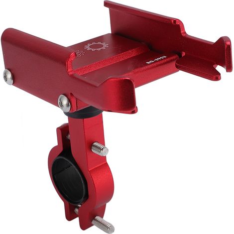 Support de téléphone pour vélo/trottinette électrique, anti-vibrations, rotatif à 360°, fixation métallique rouge sur guidon. (1/5)
