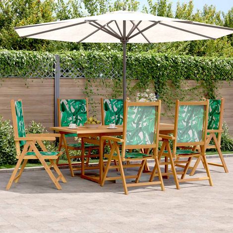 Set de comedor jardín 7 pzas tela madera maciza estampado hojas