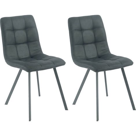 MOA - Lot de 2 Chaises Matelassées Grises Piètement Gris Mat (1/3)