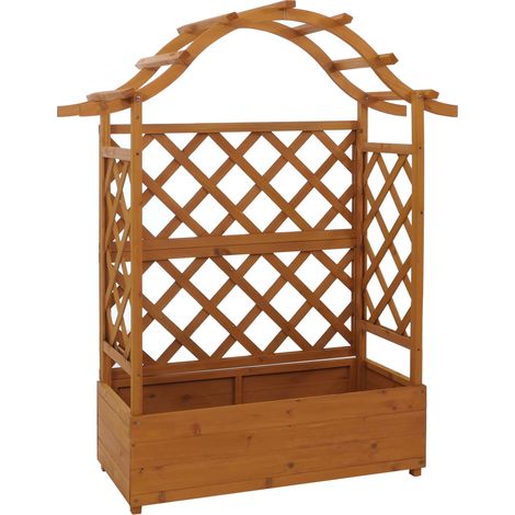 Jardinière HWC-P66, bac de plantation / jardinière avec treillis en bois FSC 138x110x44 cm naturel