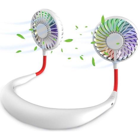 Ventilateur de cou portable sans fil, mains libres, rechargeable USB, double tête de vent réglable, silencieux et léger pour bureau (1/5)