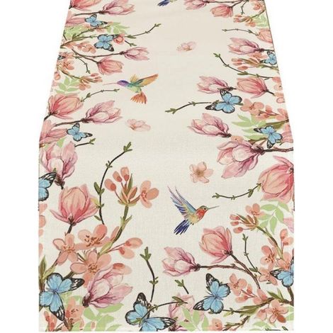Chemin de table à motif floral en lin, dimensions 33 x 183 cm, décoration pour Pâques, pièce unique pour la maison et la table festive (1/5)