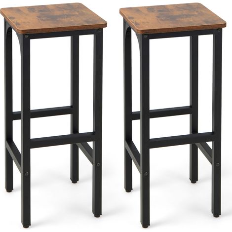 Set di 2 sgabelli da bar con poggiapiedi imbottiture regolabili struttura in metallo, Sgabelli da cucina Marrone (1/4)
