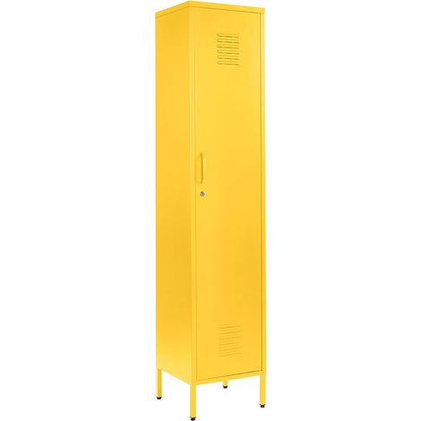 Yellow Metal Tall 3 Shelve Locker Cabinet, 1 Door Wardrobe Storage Cupboard for Home or Office (1/2)