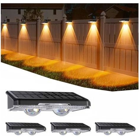Applique Murale Exterieur Solaire Lot de 4, IP44 Étanche Lampe Solaire Exterieur avec 11 Modes, Blanc Chaud & Blanc Froid & Multicolore Applique Solaire Exterieur pour Jardin, Murale, Terrasse (1/5)
