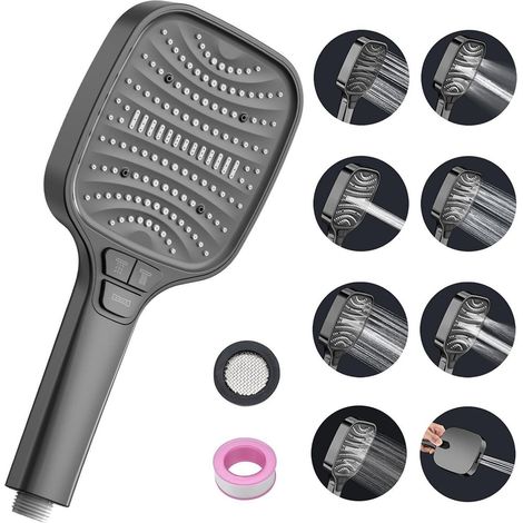 Duschbrause mit 8 Strahlarten & Stoppfunktion, Regendusche, Grau Gunmetal (1/5)