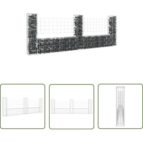 The Living Store Gabionenkorb U-Form mit 3 Säulen Eisen 260x20x100 cm - Eisenzaun - Gabione - Gartenabtrennung - Steinkorb - Terrassenrand (1/5)