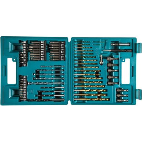 Makita – Set de 75 forets à métaux HSS-TIN et embouts pour perceuse – 36 embouts de vissage – Mallette robuste incluse (1/8)