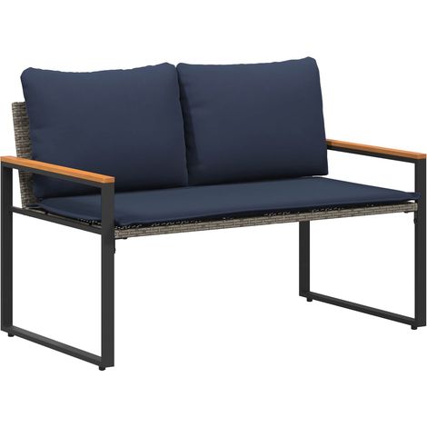 Maison Exclusive - panchina con cuscino Grigio e Blu Navy 115 x 65 x 72 cm Rattan