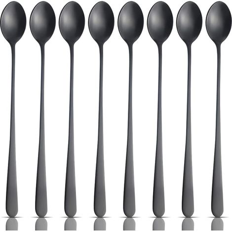 Cuillère À Mélanger - 23 Cm - Acier Inoxydable 18/8 - Finition Noire Mat - Pour Cocktails Et Desserts - 8 Pièces