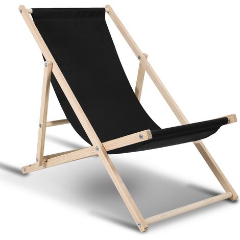 Wolketon Sedia a sdraio da giardino Pieghevole Comoda Balcone Legno Sedia a sdraio 120 kg Nero
