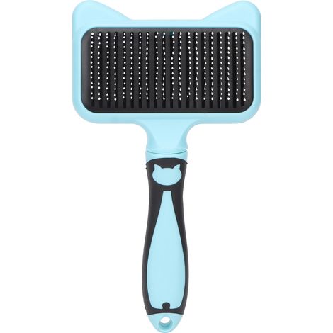 Brosse de toilettage pour chat, dents incurvées à 140°, fonction massage, autonettoyante, pointe de protection en résine, bleue