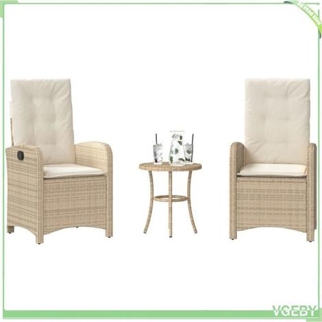 Ensemble de bistro 3 pièces - FAFEICY - 365180 - Résine tressée beige - Coussins amovibles - Dossier réglable (1/5)
