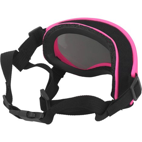 Hunde-Sonnenbrille, UV-Schutz, aus Polycarbonat, winddicht, komfortabel und atmungsaktiv, rosa Rahmen, silberne Gläser. (1/4)