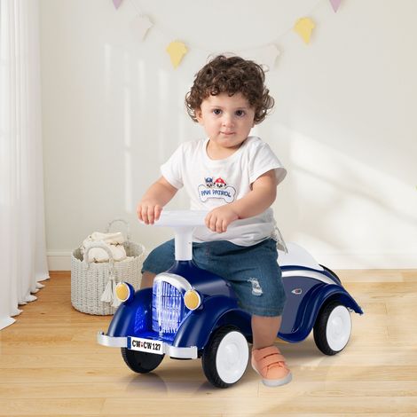 Voiture Porteur Enfant avec Volant Klaxon Phares à LED sous le Siège Voiture Rétro avec Roues Silencieuses pour 19-36 Mois Bleu Foncé
