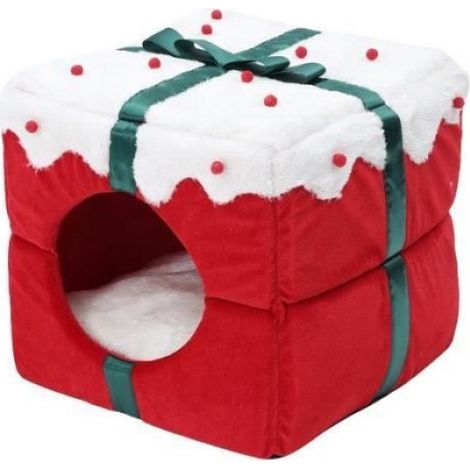 Nid Pour Chat - Éponge Douce Et Coton - Design Pliable Avec Coussin Amovible - Idéal Pour Noël - 1 Pièce (1/4)
