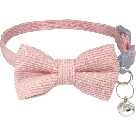 Collier pour Chat en Velours Côtelé avec Nœud et Clochette, Collier Chaton à Détachement Rapide (Rose) (1/5)