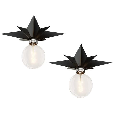 Plafonnier Affleurant- 2 PCS Luminaire étoile Noire Luminaire Proche du Plafond du Milieu du Siècle, Plafonnier Moderne pour Cuisine, Couloir et Salle de Bains, Noir (1/5)