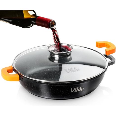 Sartén honda de granito con tapa de cristal, 32 cm, 4,7 L