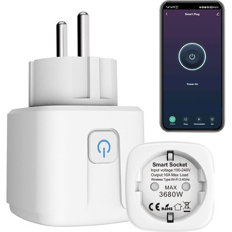 Prise Connectée 16A, 3680W Pris Connectée Avec Télécommande/Contrôle Vocal, Prise Intelligente avec Mesure de Consommation électrique, Plug compatible .1 Pack (1/5)