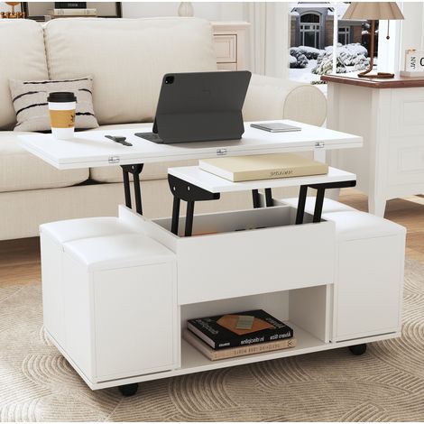 Tisch Wohnzimmertisch höhenverstellbar 100 cm Weiß OKMYHOME (1/5)