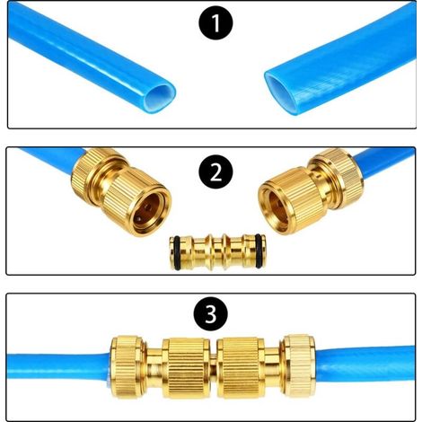 Lot de 2 raccords de tuyau d'arrosage en laiton pour tuyau d'arrosage (raccords mâles doubles en laiton) (1/3)