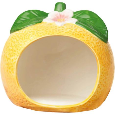 Maisonnette en céramique pour hamster, cachette pour petits animaux, cachette en céramique en forme de fruit orange pour petits animaux de compagnie (1/4)