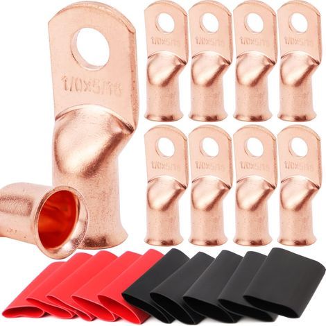 Lot de 10 cosses de batterie 1/0 AWG - 7,9 mm - Cosses de câble de batterie robustes - Bornes tubulaires - Cosses à sertir AWG - Connecteurs de borne de batterie avec gaine thermorétractable 3:1 (1/5)