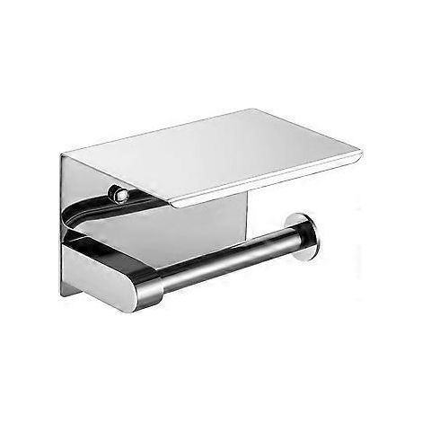Toilettenpapierhalter mit Ablagen, gebürstetes Silber, Wandmontage, Edelstahl