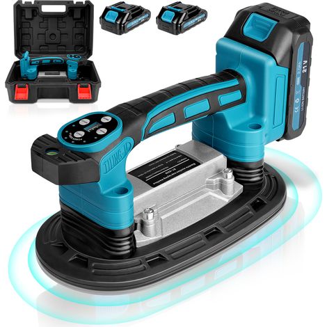 25000 RPM Ventouse Carrelage avec Batterie x 2, Machine à Carrelage électrique, 9 Vitesses Réglables, Ventouse 225 x120 mm, 250 Kg Max, Compatible Makita 18 V