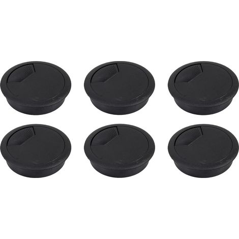 Set di 6 passacavi neri da scrivania - Passacavi rotondi - Per tavoli, scrivanie, piani di lavoro - 60 mm - Per ufficio, scrivania del computer, scuola (1/5)