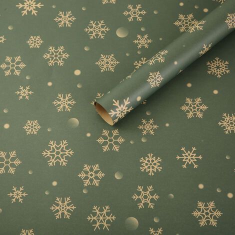 Christmas kraft wrapping paper 75 x 50 cm, eco-friendly, green snowflakes pattern, 5 pieces