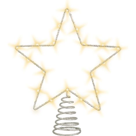 LED Weihnachtsbaum Spitze 27 cm warm weiß mit Timer - silber - Beleuchteter Stern für den Christbaum Batterie betrieben - Baumspitze Tannenbaum Deko Bleuchtung Baumschmuck