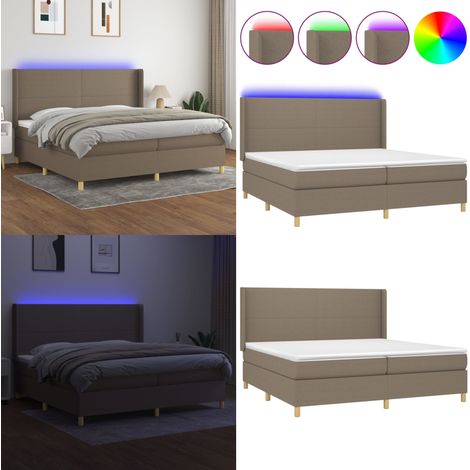 Sommier à lattes de lit matelas et LED Taupe 200x200 cm Tissu - Sommier Tapissier - Lit Plateforme - Lit Avec Led - Matelas À Ressorts Ensachés - Têtière Ajustable - Home & Living (1/5)