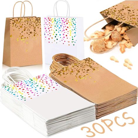 30 Stück Kraftpapiertüten, Krafttüten mit Griff, 21 x 15 x 8 cm Geschenktüten, recycelbare Krafttüten, 15 braune Geschenktüten, 15 weiße Geschenktüten für Weihnachten, Hochzeit, Geburtstagsfeier (1/5)